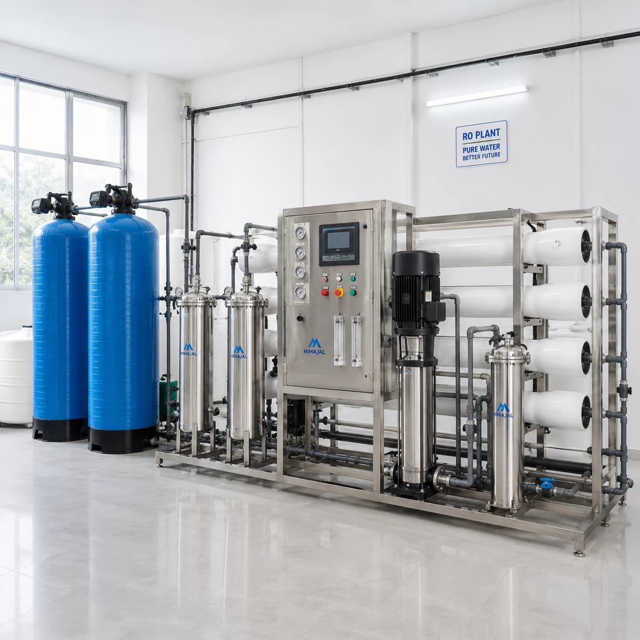 Water treatment equipment at HIMAJAL — pressure vessels, filters and an RO skid of the kind covered in the training