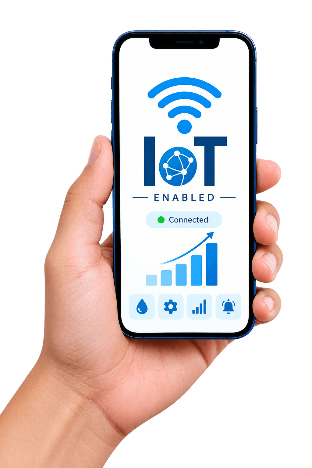 Phone showing the Himajal IoT app connected to a Smart Softener